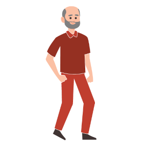 Eine grafische Illustration zeigt einen gehenden Mann mit NYHA-Stadium 1, der noch keine Einschränkungen seiner körperlichen Leistungsfähigkeit erlebt.