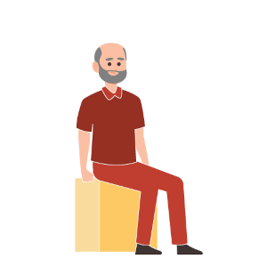 Eine grafische Illustration zeigt einen sitzenden Mann mit NYHA-Stadium 2, der mit leichten Einschränkungen der körperlichen Leistungsfähigkeit lebt.