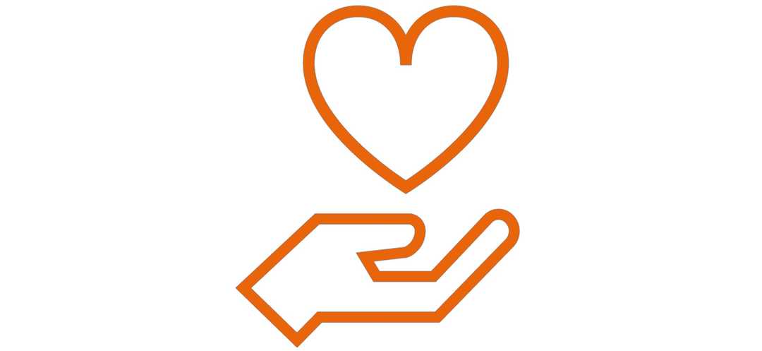 Die Grafik zeigt eine offene rechte Hand, darüber schwebt ein Herz.