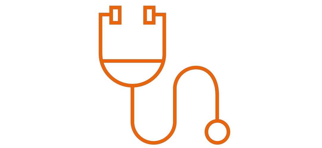 Die Grafik zeigt ein stilisiertes Stethoskop eines Arztes oder einer Ärztin.